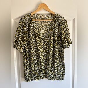 Michael Kors Floral Short Sleeve Blouse Gold Buttons